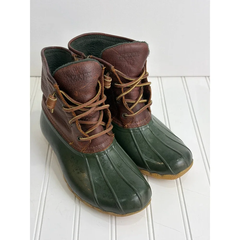Sperry Top-Sider Duck Boots Brown Green Waterproof Cold‎ Bay Women's 6